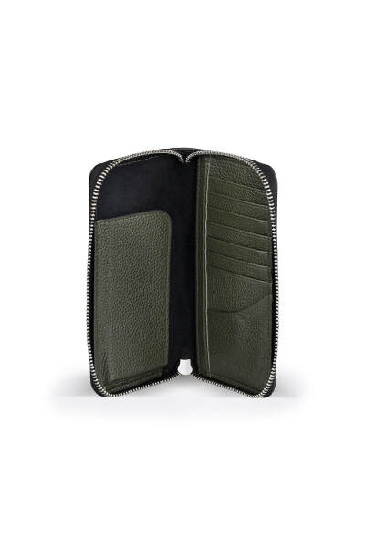 Siyah - Yeşil Floter 100% Hakiki Deri Cüzdan - 3