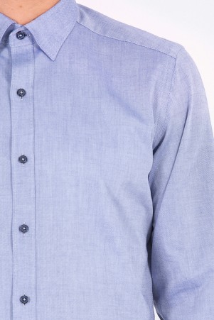 Lacivert Slim Fit Düz 100% Pamuk Uzun Kol Oxford Gömlek - Thumbnail