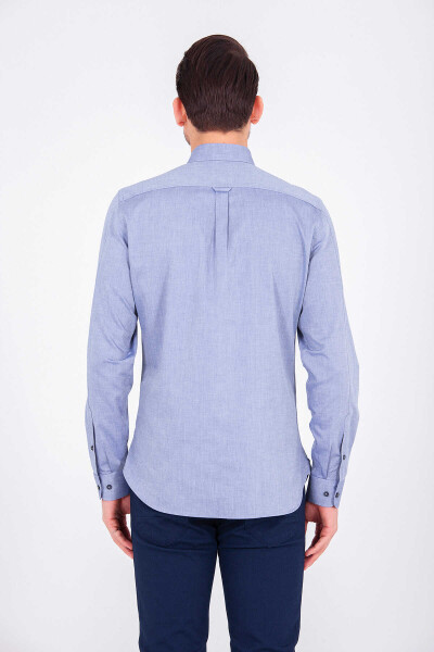 Lacivert Slim Fit 100% Pamuk Uzun Kol Oxford Gömlek - 9