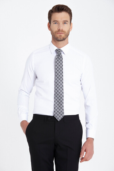 Beyaz Slim Fit Armürlü Gömlek - 1