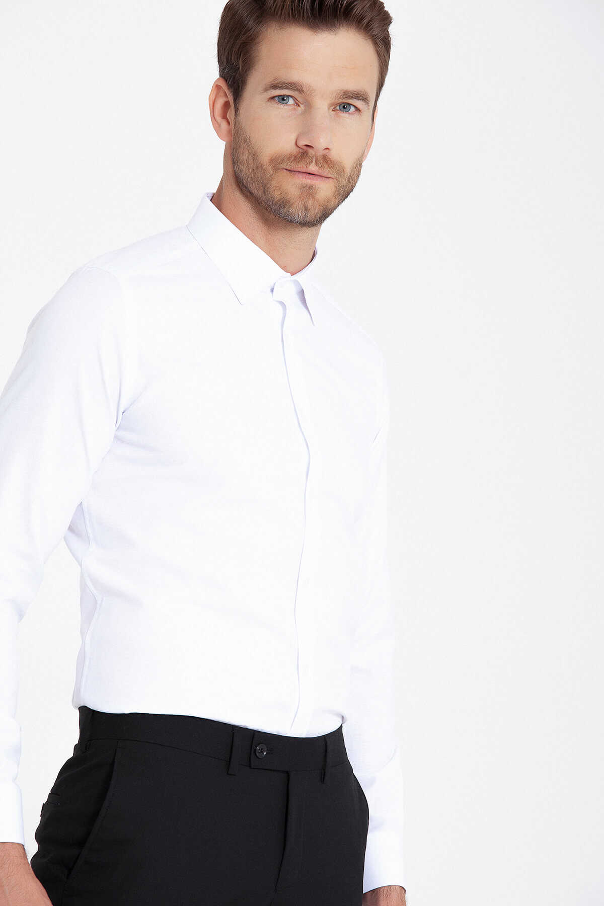 Beyaz Slim Fit Armürlü Gömlek - 3