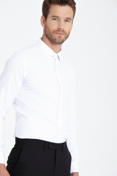 Beyaz Slim Fit Armürlü Gömlek - 3