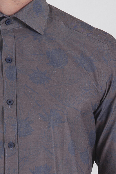Kahverengi Slim Fit Baskılı Pamuklu Uzun Kol Spor Gömlek - 4