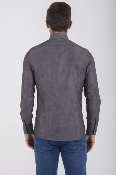 Kahverengi Slim Fit Baskılı Pamuklu Uzun Kol Spor Gömlek - 5