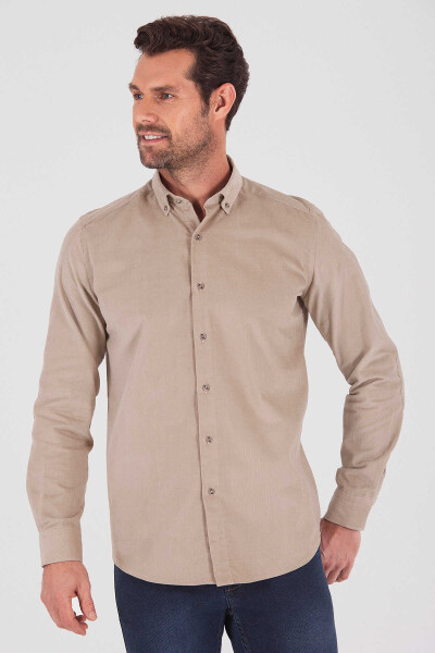 Slim Fit Bej Gömlek - 1