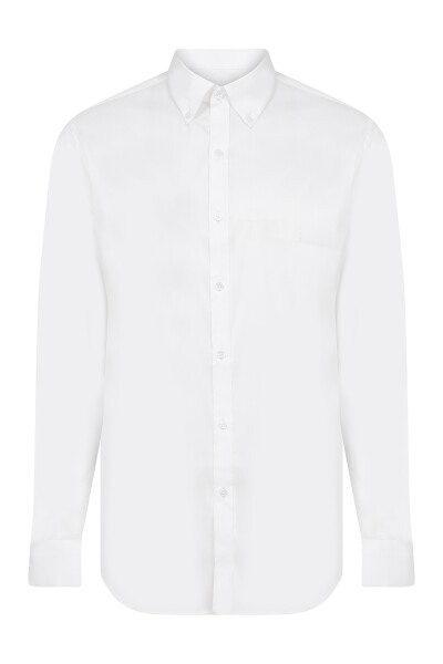 Beyaz Yaka Düğmeli Slim Fit Spor Gömlek - 1