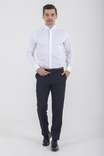 Beyaz Slim Fit Ata Yaka %100 Pamuk Uzun Kollu Damatlık Gömlek - 2