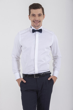 Beyaz Slim Fit Ata Yaka %100 Pamuk Uzun Kollu Damatlık Gömlek - 6