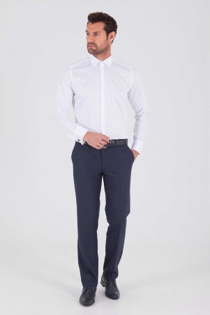 Beyaz Slim Fit Düz 100% Pamuk Manşetli Uzun Kol Slim Yaka Klasik Saten Gömlek - Thumbnail