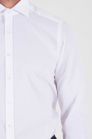 Beyaz Slim Fit Düz Pamuklu Uzun Kol Spor Gömlek - Thumbnail