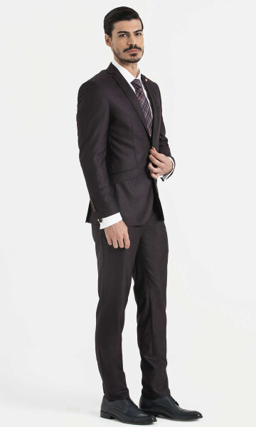 Slim Fit Bordo Takım Elbise - 1