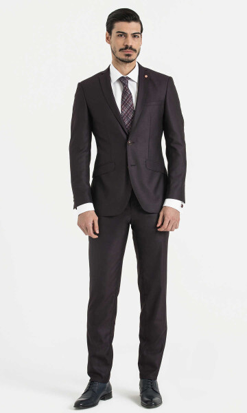 Slim Fit Bordo Takım Elbise - 2