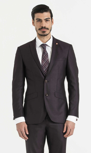 Slim Fit Bordo Takım Elbise - 3