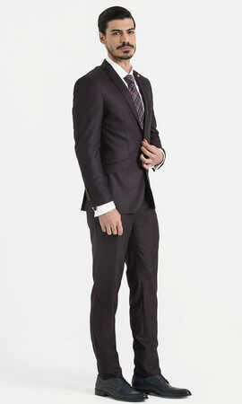 Slim Fit Bordo Takım Elbise - 5
