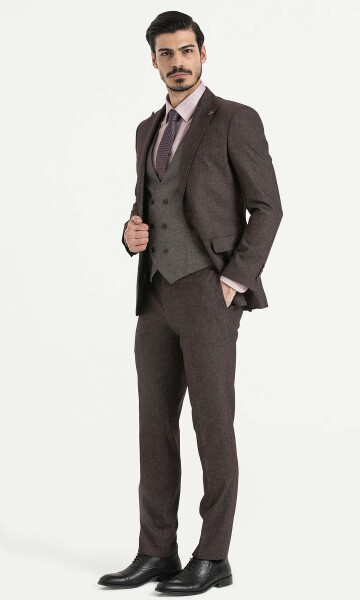 Slim Fit Desenli Bordo Pantolon - 1