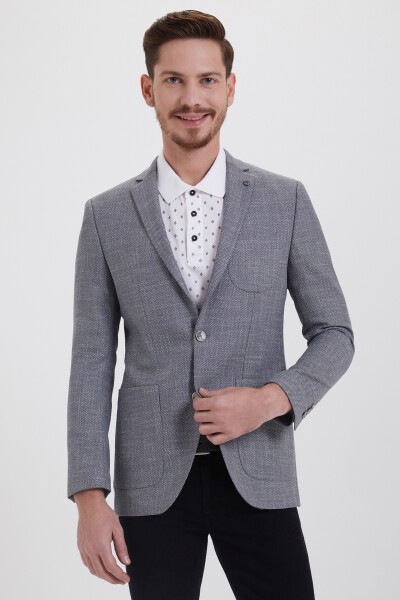 Slim Fit Desenli Gri Ceket - 1