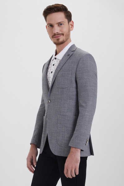 Slim Fit Desenli Gri Ceket - 3