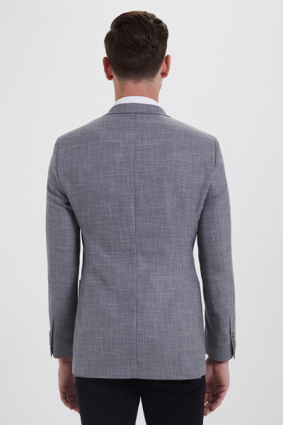 Slim Fit Desenli Gri Ceket - 4