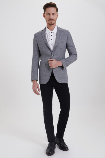 Slim Fit Desenli Gri Ceket - 2