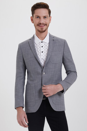Slim Fit Desenli Gri Ceket - 5