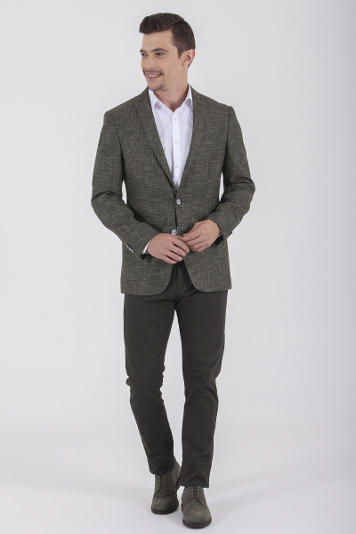 Slim Fit Desenli Haki Ceket - 7