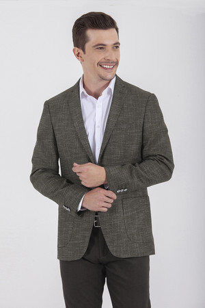 Slim Fit Desenli Haki Ceket - 10