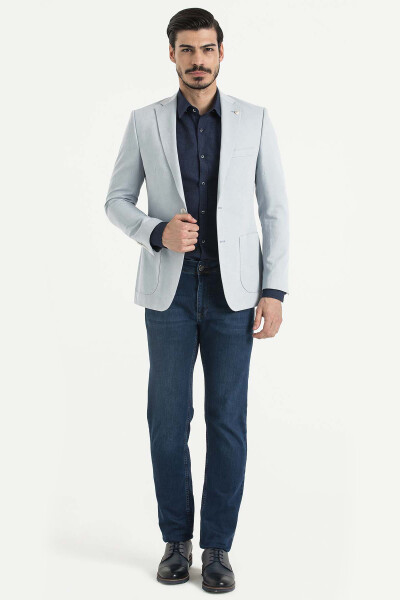 Slim Fit Desenli Mavi Ceket - 2