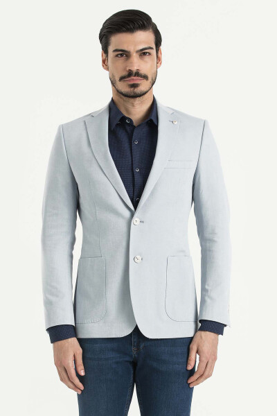 Slim Fit Desenli Mavi Ceket - 3