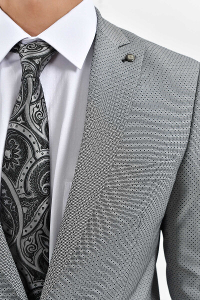 Gri Slim Fit Takım Elbise - 4