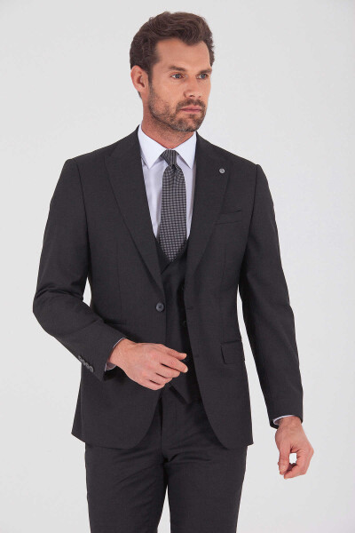 Antrasit Slim Fit Yelekli Takım Elbise - 4