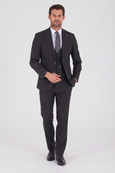 Antrasit Slim Fit Yelekli Takım Elbise - 2