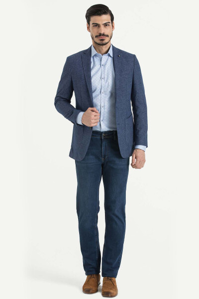 Slim Fit Kareli Lacivert Ceket - 2