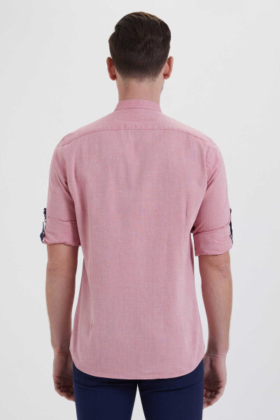 Kırmızı Slim Fit 100% Pamuk Uzun Kol Spor Gömlek - 3