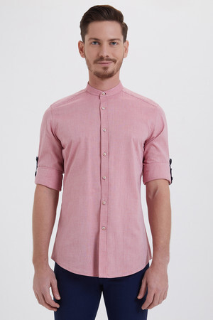 Kırmızı Slim Fit 100% Pamuk Uzun Kol Spor Gömlek - 5