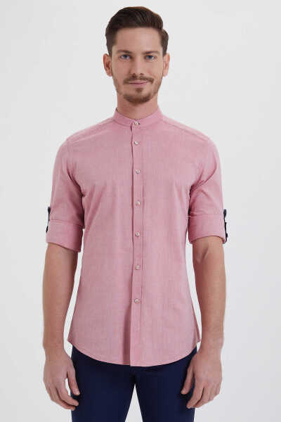 Kırmızı Slim Fit 100% Pamuk Uzun Kol Spor Gömlek - 6