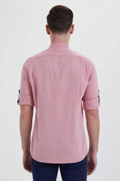 Kırmızı Slim Fit 100% Pamuk Uzun Kol Spor Gömlek - 8