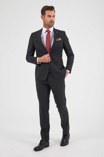 Slim Fit Koyu Gri Takım Elbise - 2
