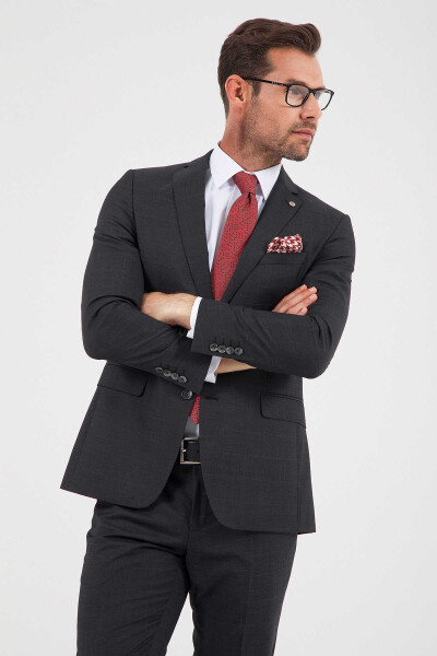 Slim Fit Koyu Gri Takım Elbise - 4