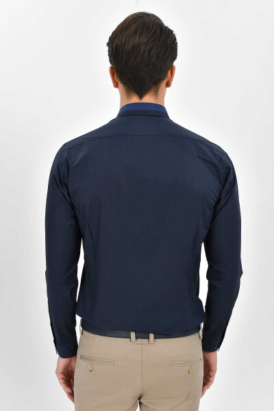 Slim Fit Lacivert Gömlek - 4