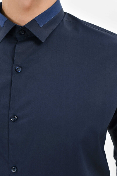 Slim Fit Lacivert Gömlek - 5