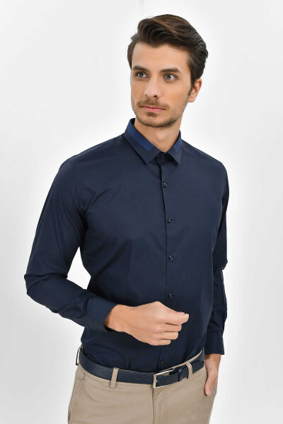 Slim Fit Lacivert Gömlek - 3