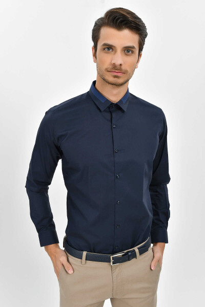 Slim Fit Lacivert Gömlek - 1