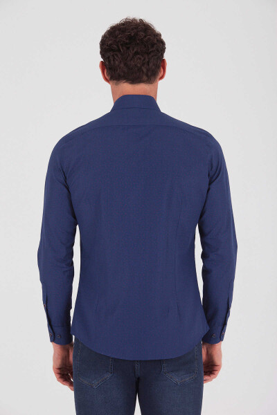 Lacivert Slim Fit Baskılı Pamuklu Uzun Kol Spor Gömlek - 4
