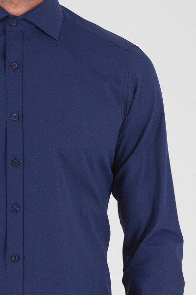 Lacivert Slim Fit Baskılı Pamuklu Uzun Kol Spor Gömlek - 5