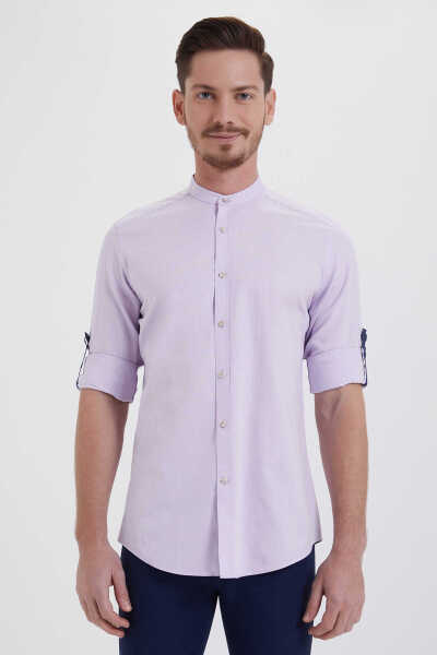 Lila Slim Fit 100% Pamuk Uzun Kol Spor Gömlek - 6