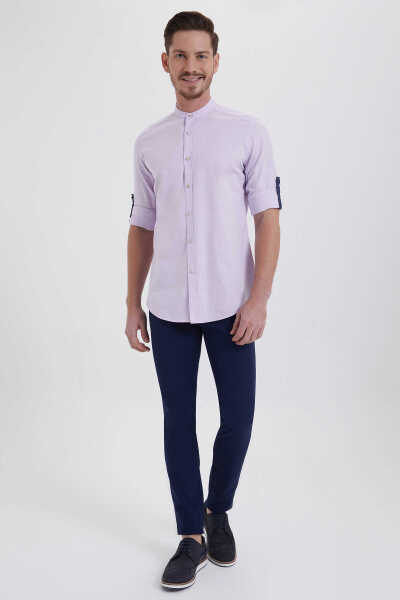 Lila Slim Fit 100% Pamuk Uzun Kol Spor Gömlek - 7