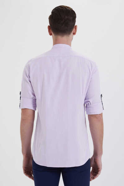 Lila Slim Fit 100% Pamuk Uzun Kol Spor Gömlek - 8