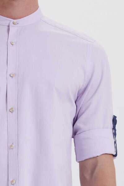 Lila Slim Fit 100% Pamuk Uzun Kol Spor Gömlek - 9