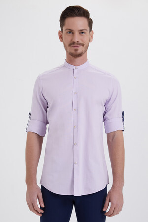 Lila Slim Fit 100% Pamuk Uzun Kol Spor Gömlek - 10