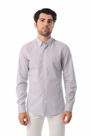 Slim Fit Lila Gömlek - 5